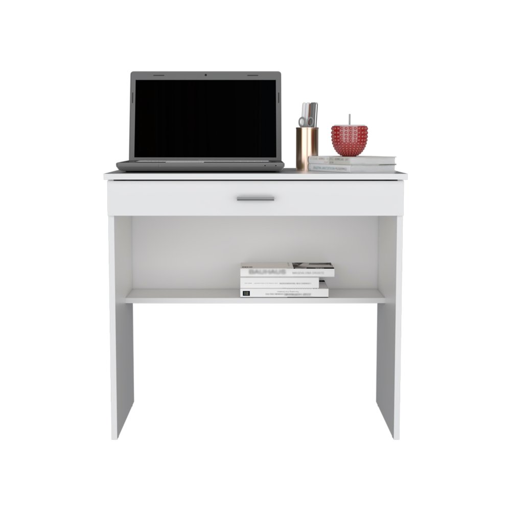 32" White Wood Computer Desk With Drawer