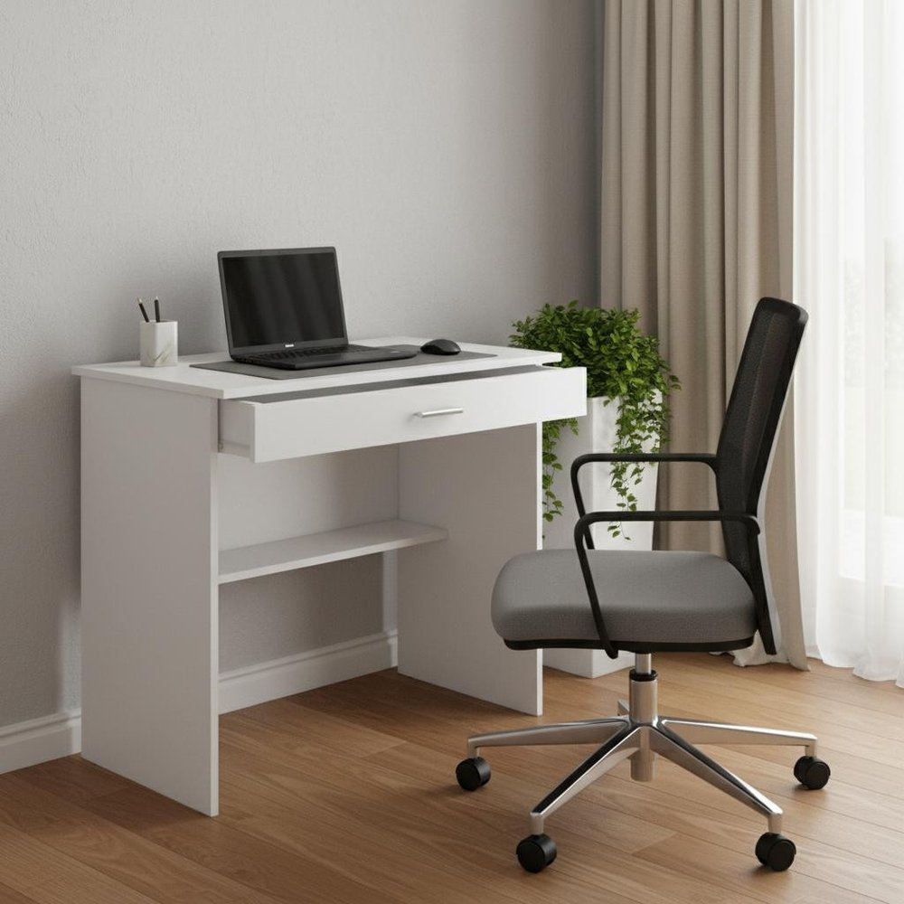 32" White Wood Computer Desk With Drawer