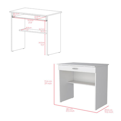 32" White Wood Computer Desk With Drawer
