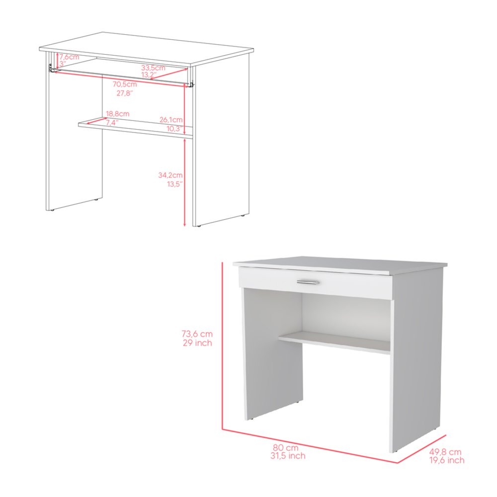 32" White Wood Computer Desk With Drawer