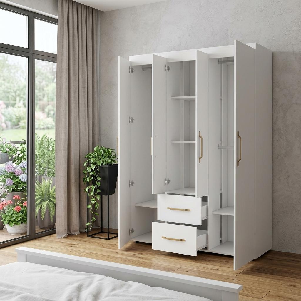 70" White Wood Four Door Two Drawer Combo Dresser