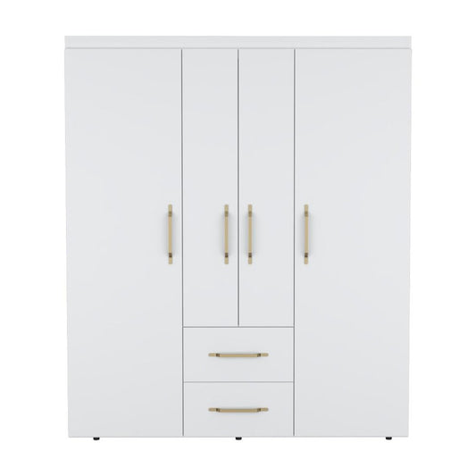70" White Wood Four Door Two Drawer Combo Dresser