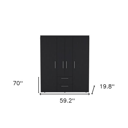 70" Black Wood Four Door Two Drawer Combo Dresser