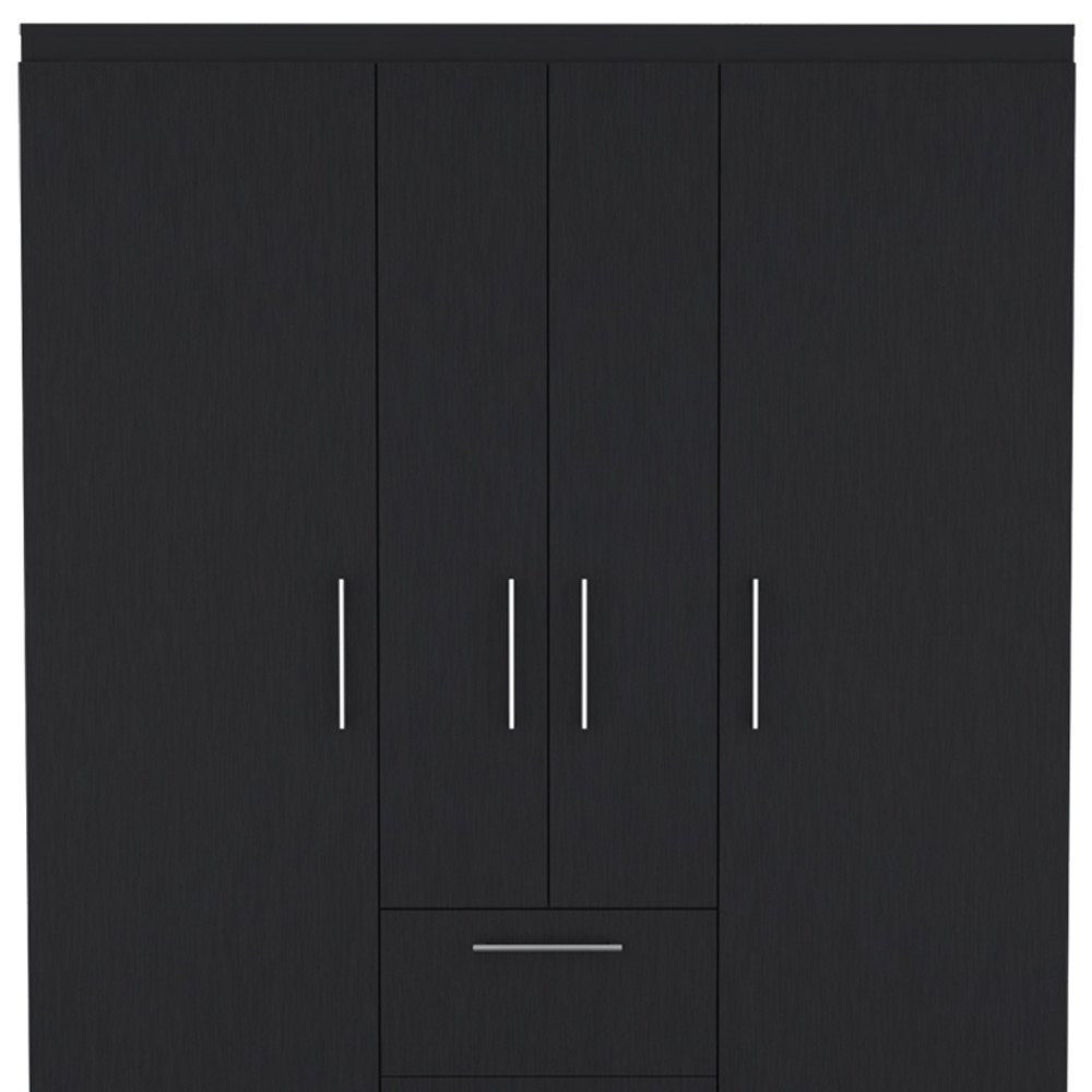 70" Black Wood Four Door Two Drawer Combo Dresser