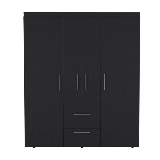70" Black Wood Two Drawer Combo Dresser