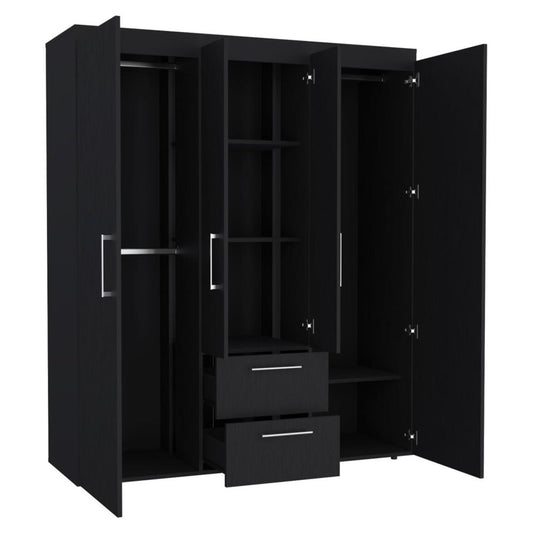 70" Black Wood Two Drawer Combo Dresser