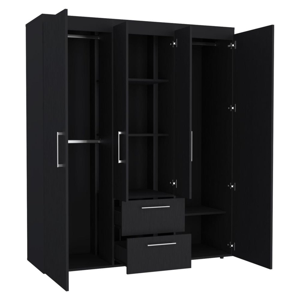 70" Black Wood Four Door Two Drawer Combo Dresser