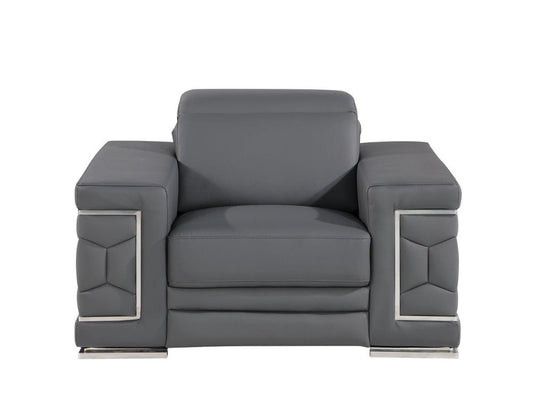 47" Granite Gray And Silver Genuine Leather Club Chair
