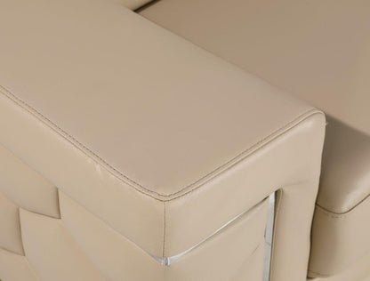 71" Beige And Silver Genuine Leather Loveseat