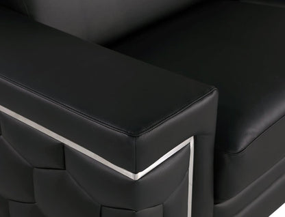71" Black And Silver Genuine Leather Loveseat