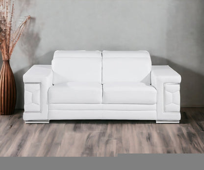 71" White And Silver Genuine Leather Love Seat