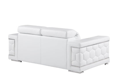 71" White And Silver Genuine Leather Love Seat