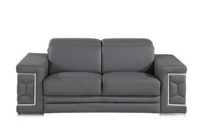 71" Gray And Silver Genuine Leather Loveseat