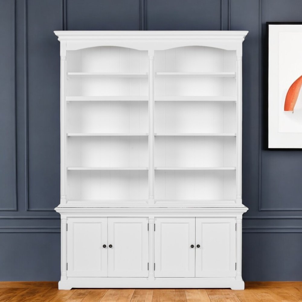 65" White Solid Wood Frame Dining Hutch With Fourteen Shelves