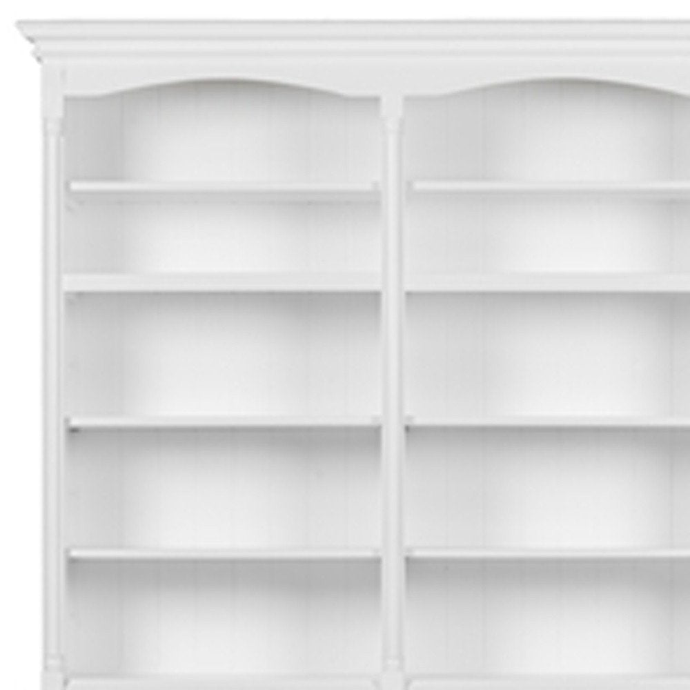 65" White Solid Wood Frame Dining Hutch With Fourteen Shelves