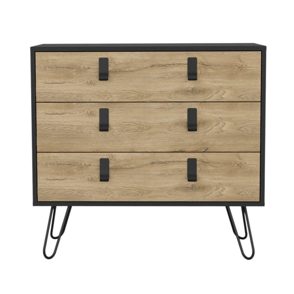 32" Natural and Black Three Drawer Dresser