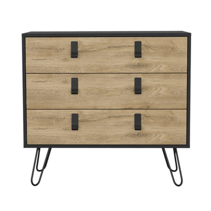 32" Natural and Black Three Drawer Dresser