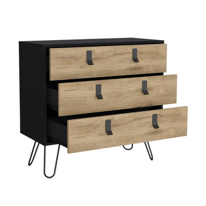 32" Natural and Black Three Drawer Dresser