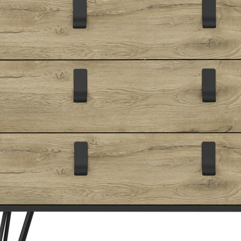 32" Natural and Black Three Drawer Dresser