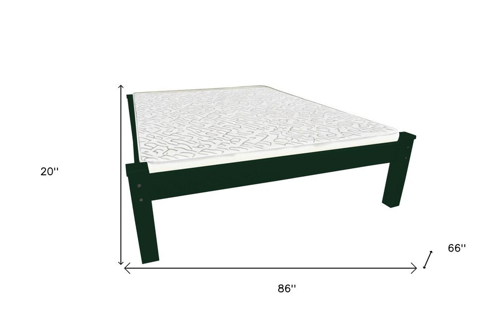 Dark Green Solid Wood Queen Bed Frame