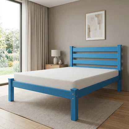 Caribbean Blue Solid Wood Queen Bed Frame