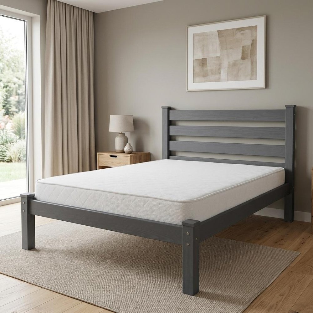 Gray Solid Wood Queen Bed Frame