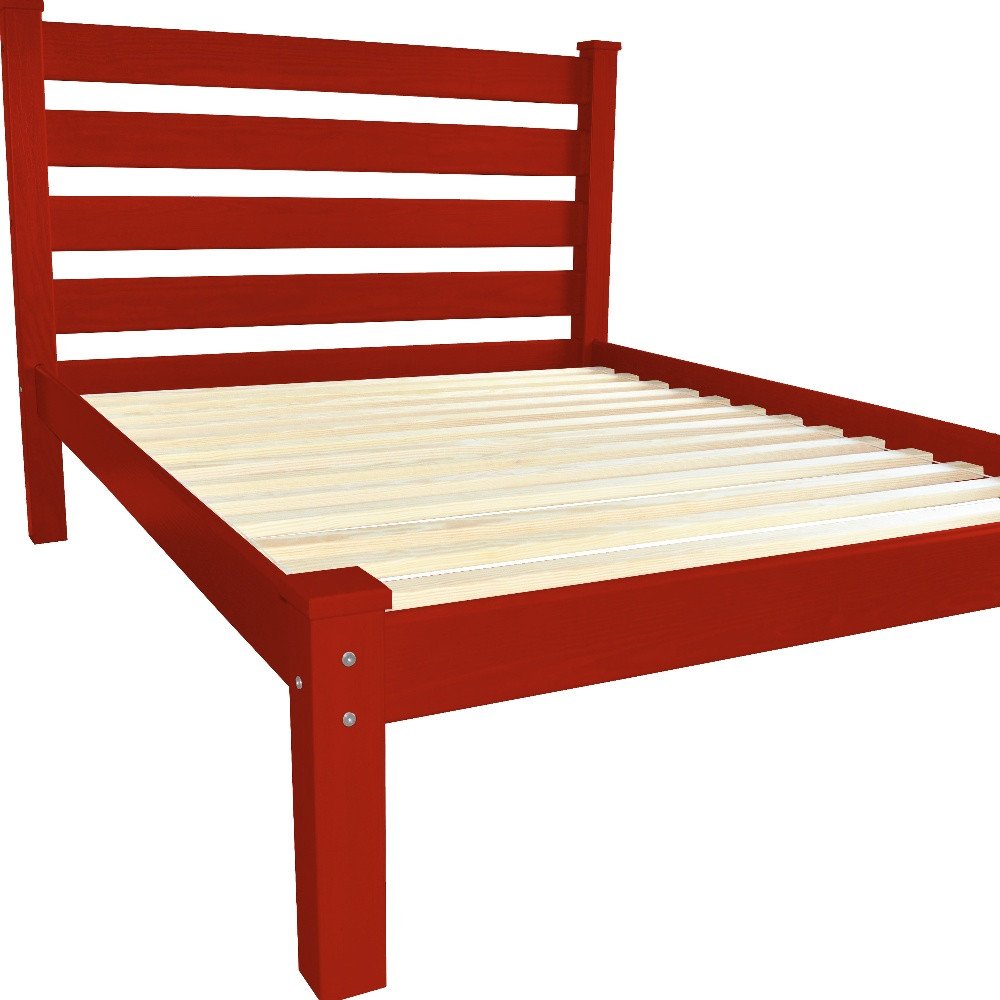 Red Solid Wood Queen Bed Frame