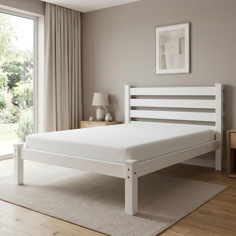White Solid Wood Queen Bed Frame