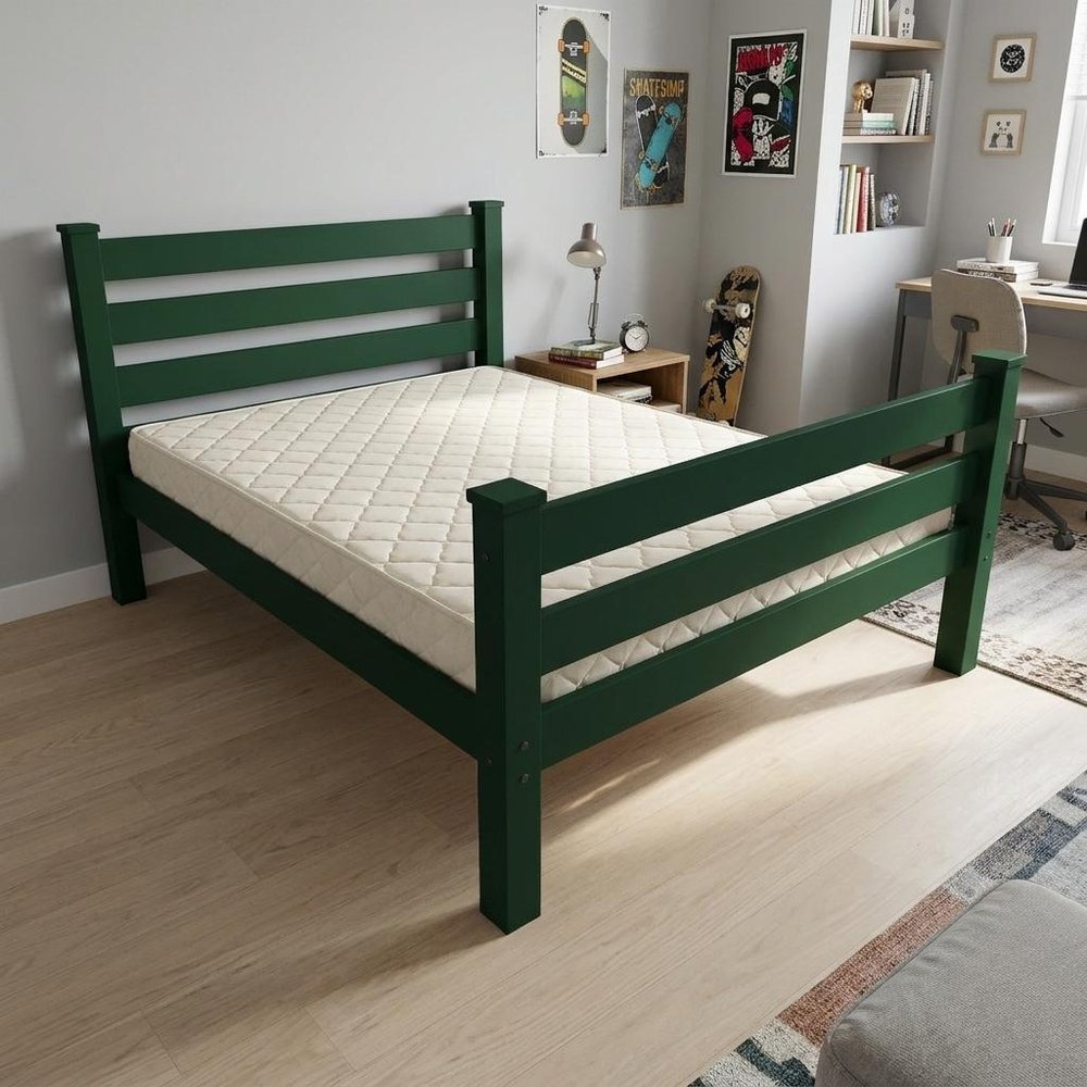 Dark Green Solid Wood Twin Bed Frame