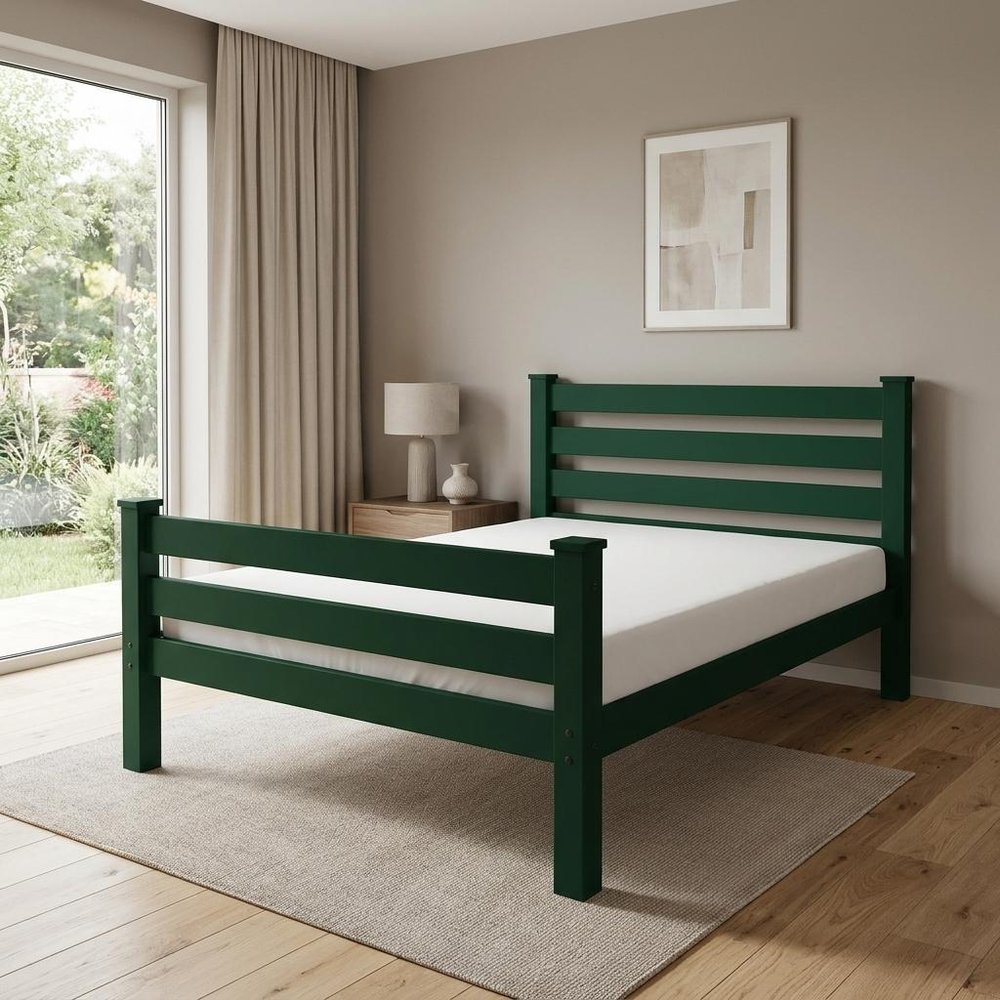 Dark Green Solid Wood Full Bed Frame