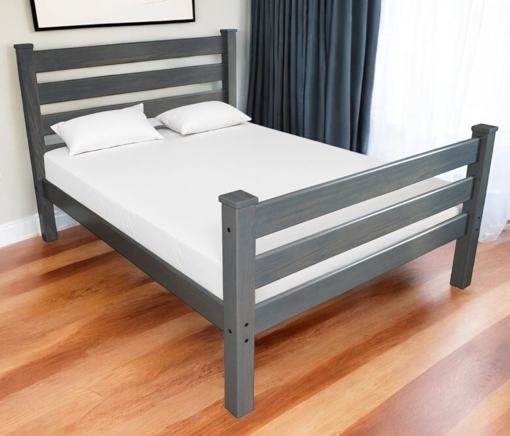 Gray Solid Wood Full Bed Frame