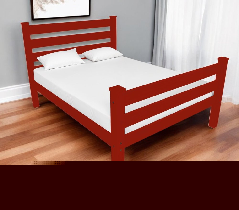 Red Solid Wood Full Bed Frame