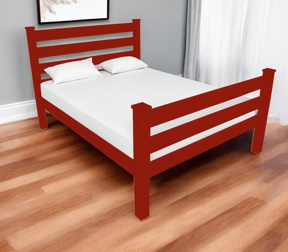 Red Solid Wood Full Bed Frame