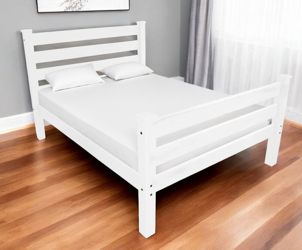 White Solid Wood Queen Bed Frame