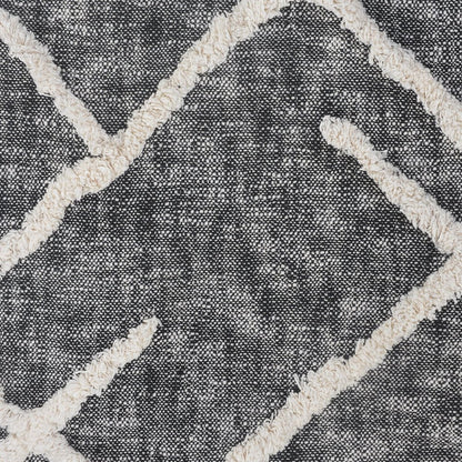 Charcoal and Off White Geometric Twin Cotton Coverlet With Fringe