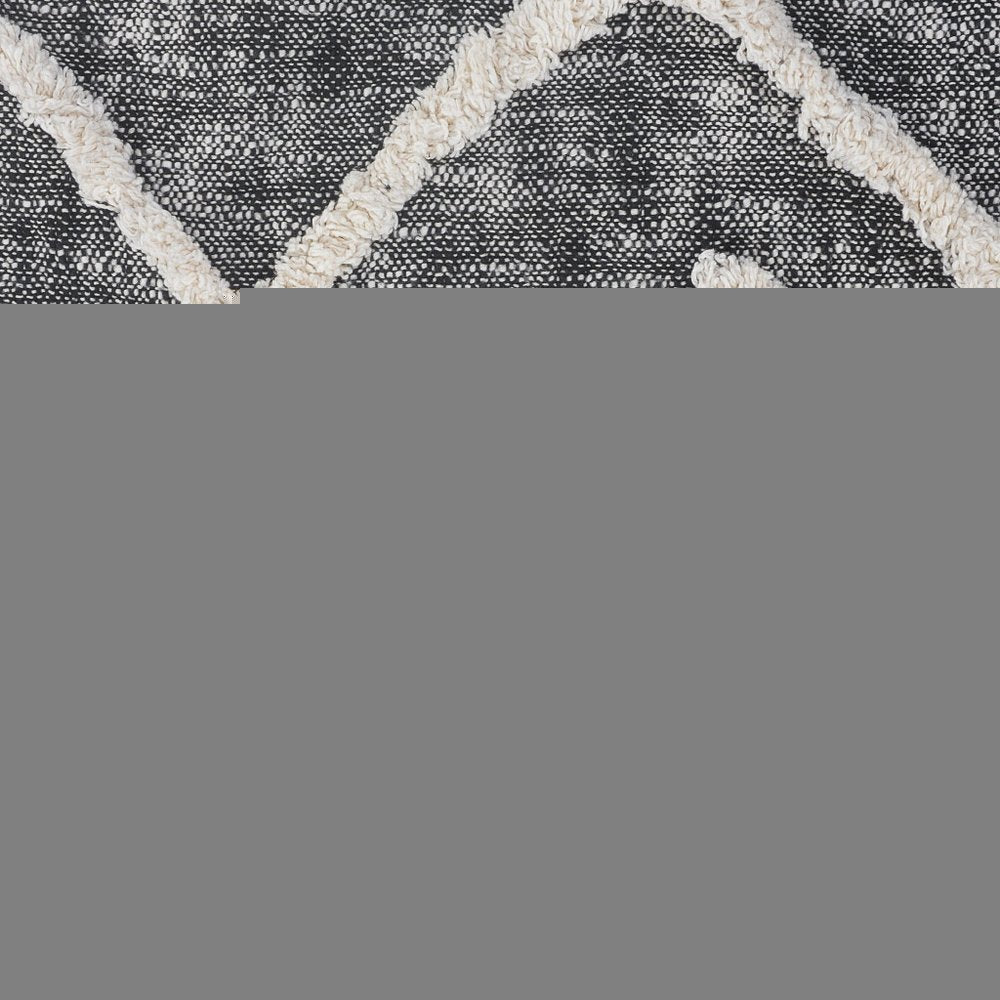 Charcoal and Off White Geometric Twin Cotton Coverlet With Fringe