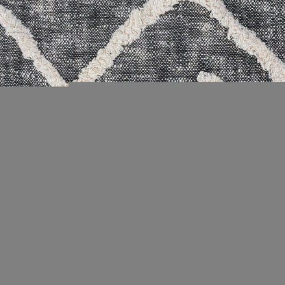 Charcoal and Off White Geometric Twin Cotton Coverlet With Fringe