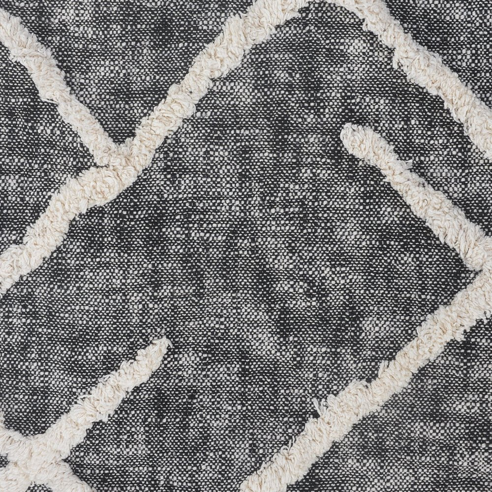 Charcoal and Off White Geometric Twin Cotton Coverlet With Fringe