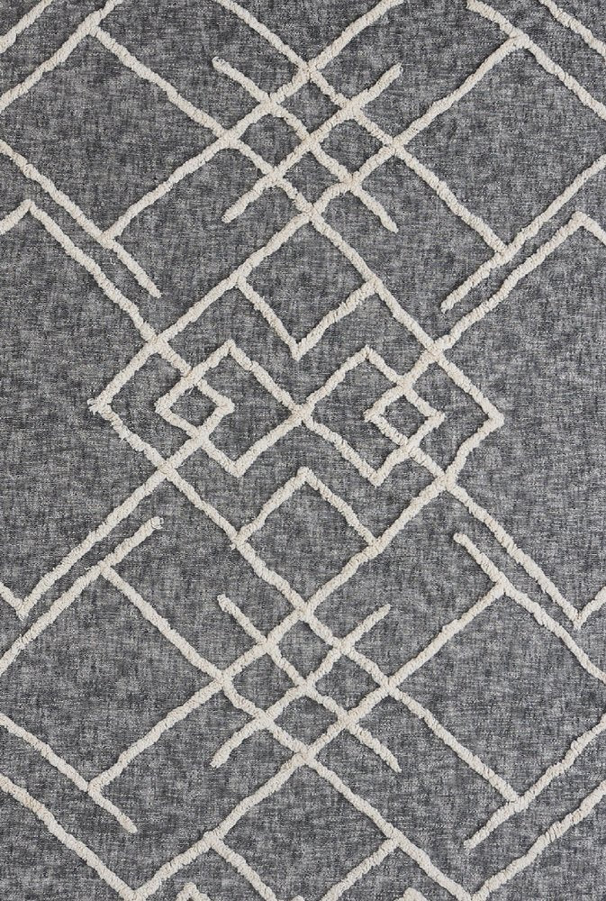 Charcoal and Off White Geometric Twin Cotton Coverlet With Fringe