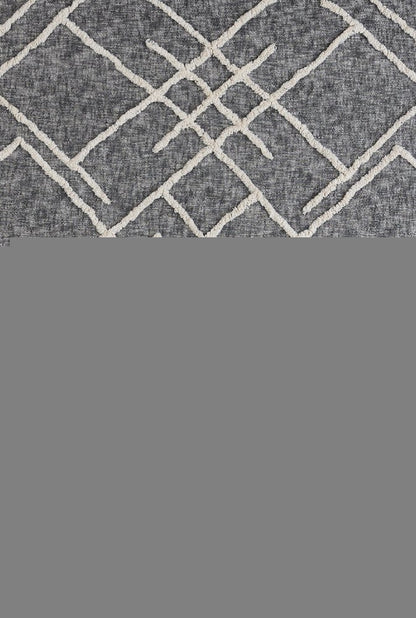 Charcoal and Off White Geometric Twin Cotton Coverlet With Fringe