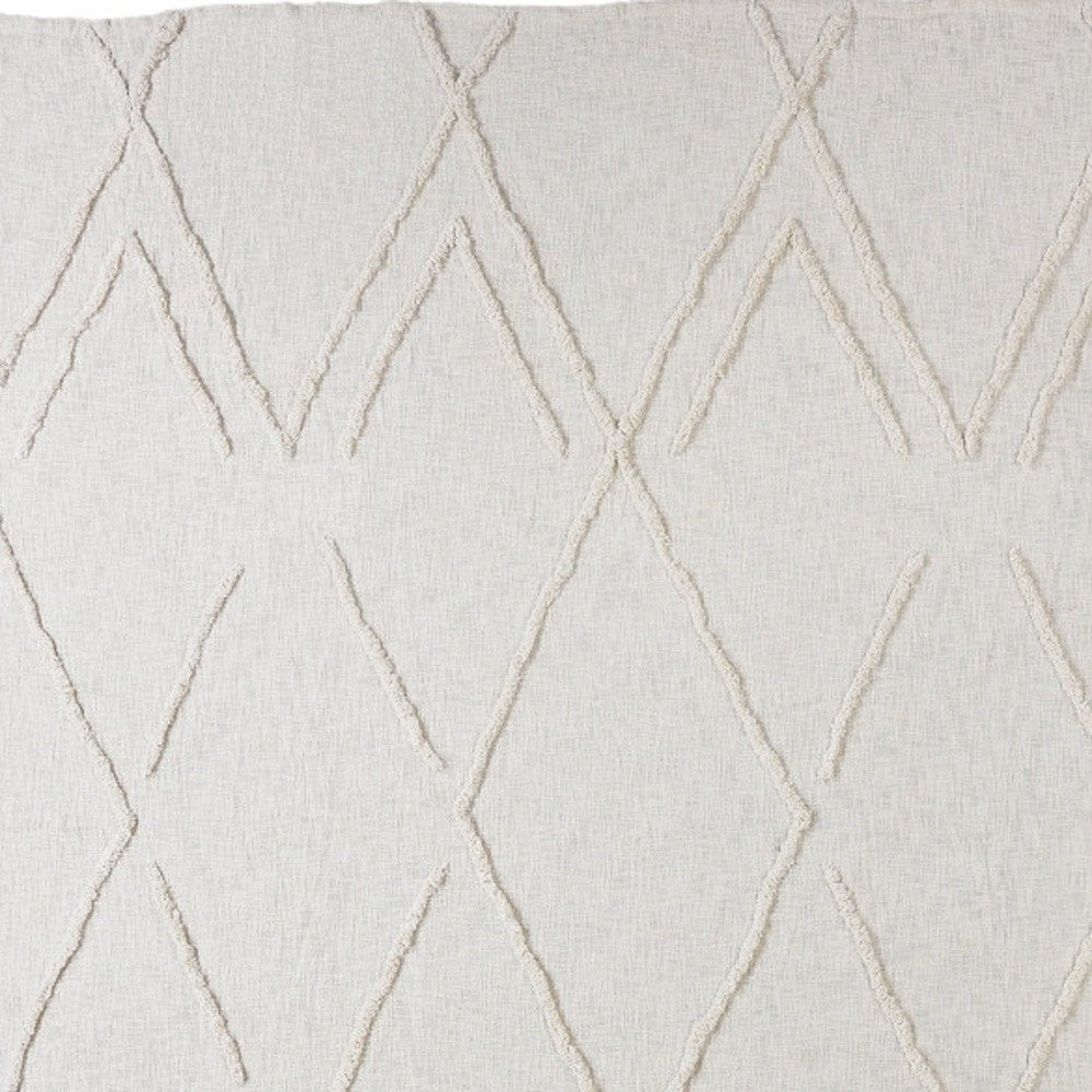 Ivory Geometric Twin Cotton Coverlet With Fringe