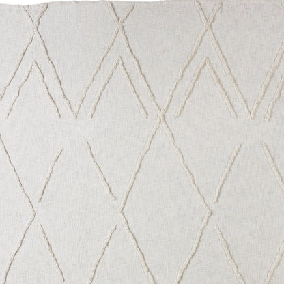 Ivory Geometric King Cotton Coverlet With Fringe