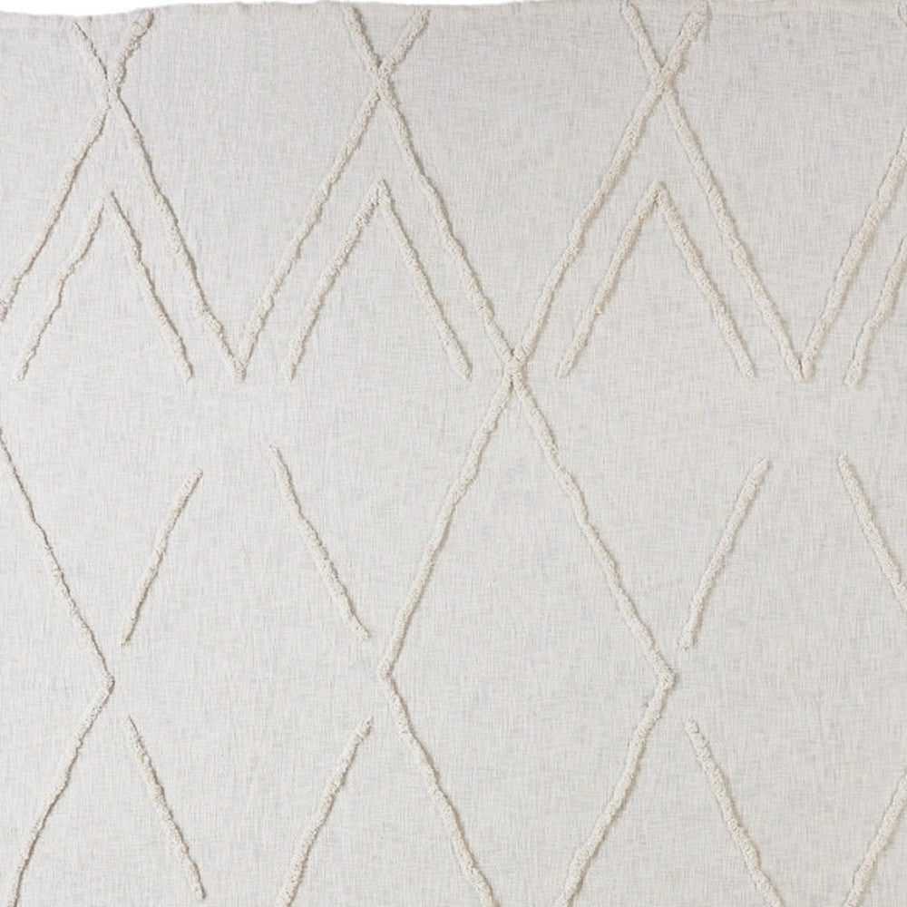 Ivory Geometric King Cotton Coverlet With Fringe