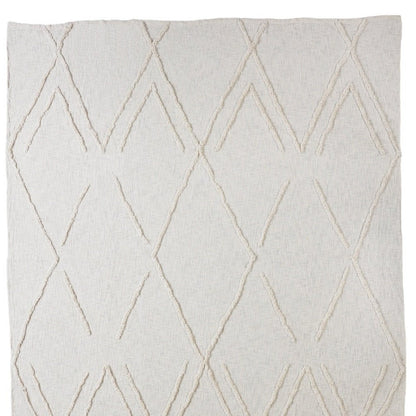 Ivory Geometric Queen Cotton Coverlet