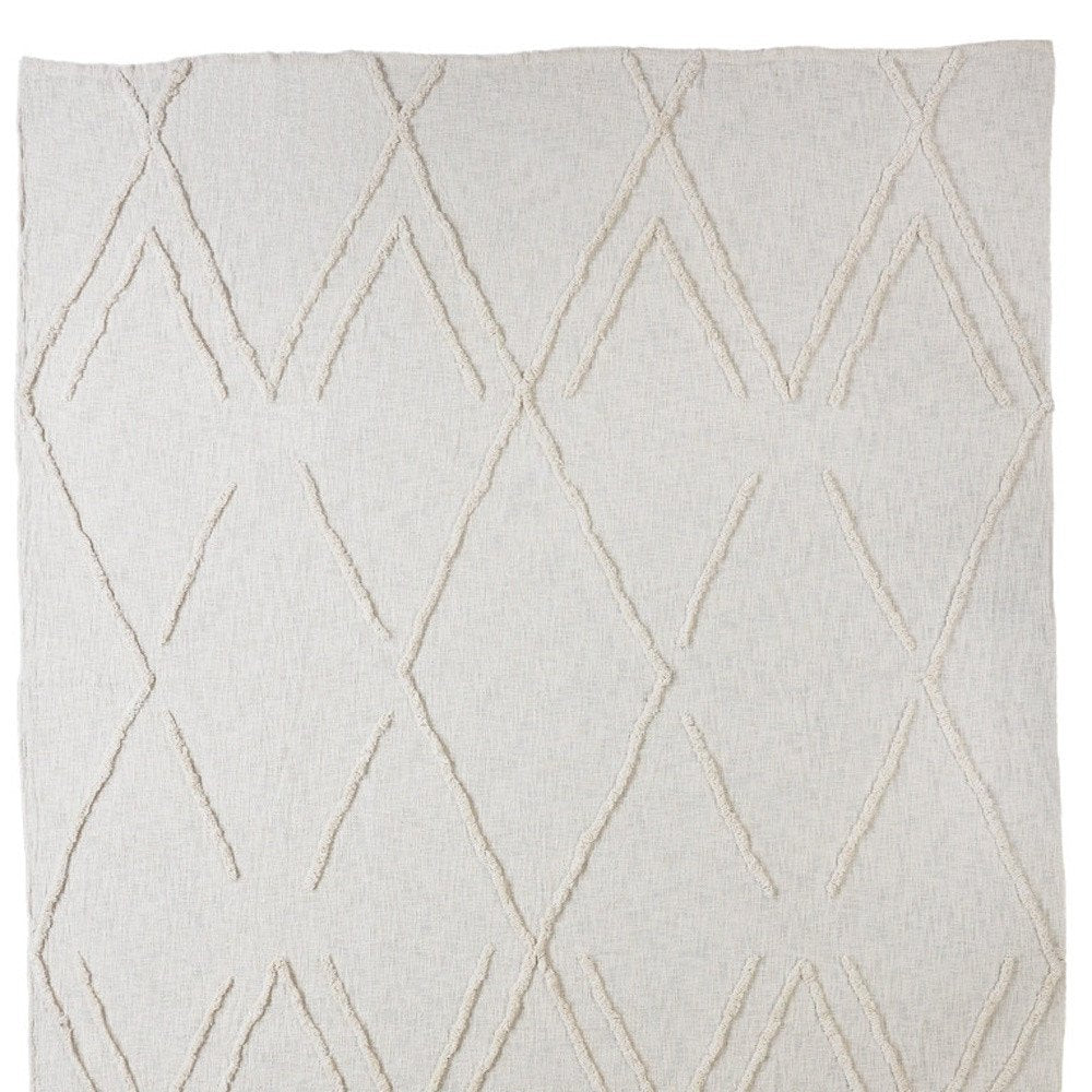 Ivory Geometric Queen Cotton Coverlet