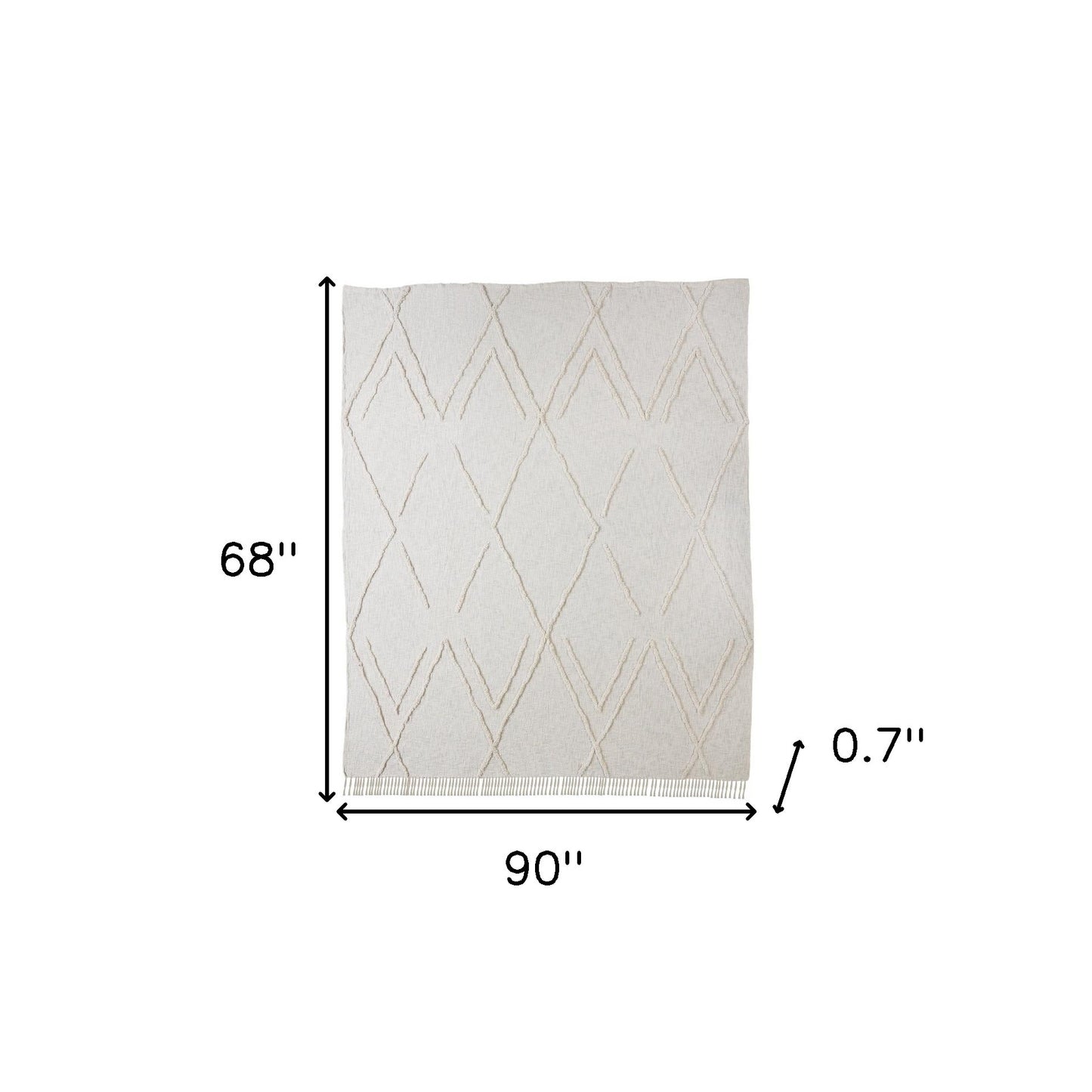 Ivory Geometric King Cotton Coverlet With Fringe