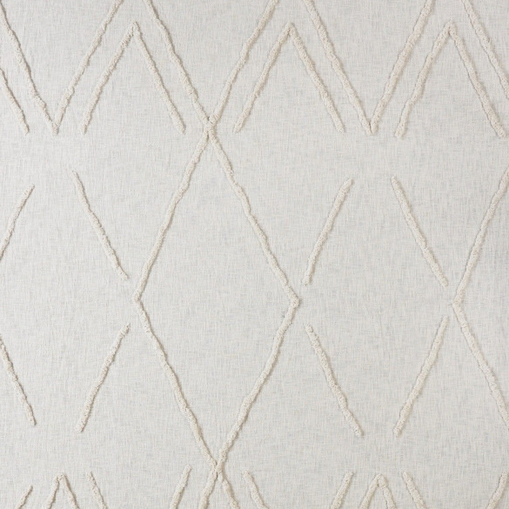 Ivory Geometric King Cotton Coverlet With Fringe