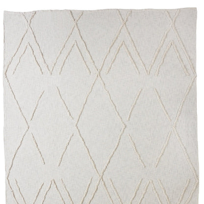 Ivory Geometric King Cotton Coverlet With Fringe