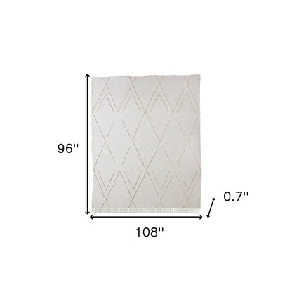 Ivory Geometric King Cotton Coverlet With Fringe