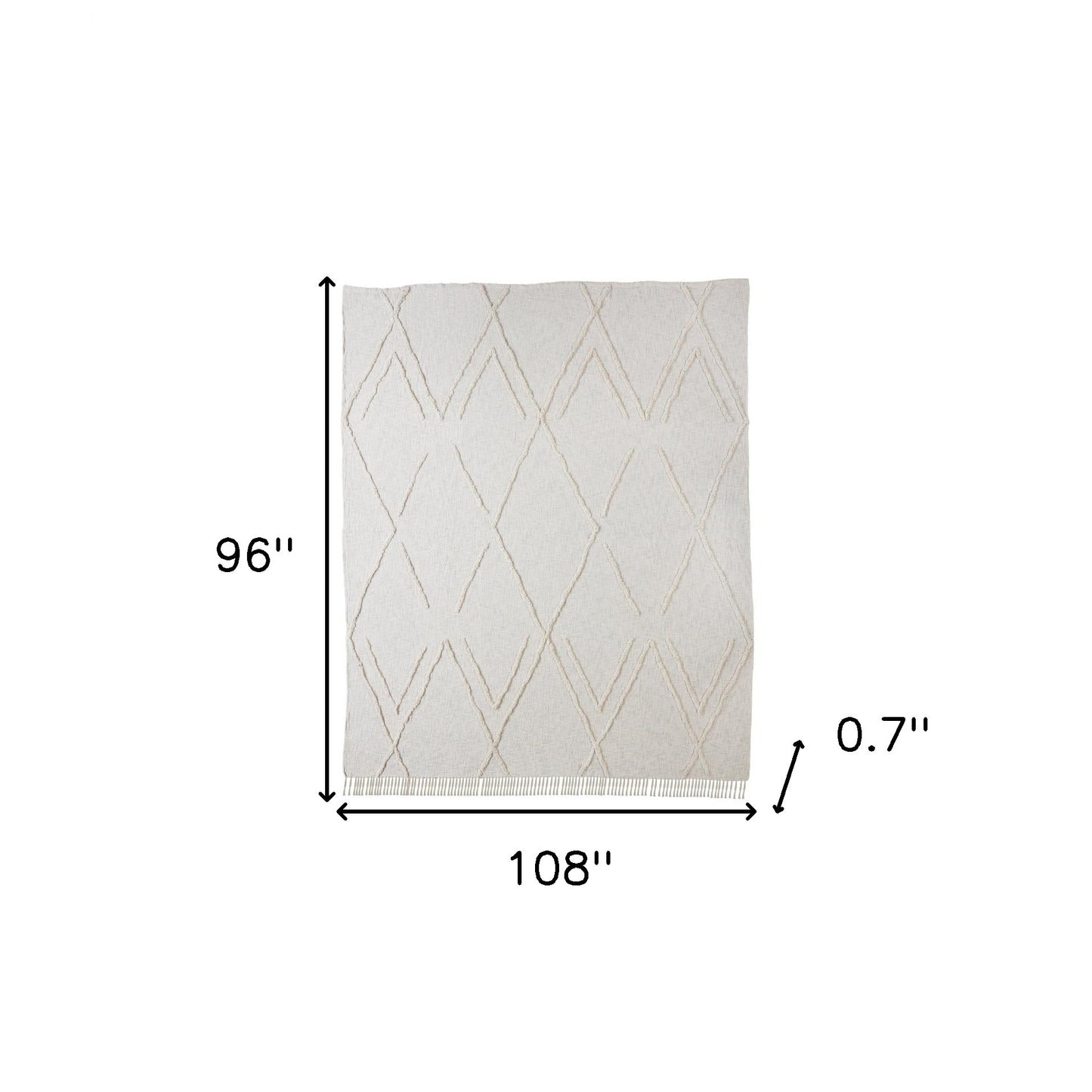 Ivory Geometric King Cotton Coverlet With Fringe